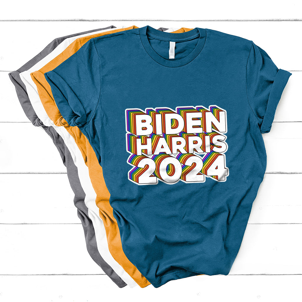 Biden Harris 2024 Rainbow Gay Pride LGBT Democrat T Shirt - Wonder Print Shop