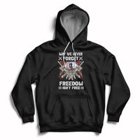 Black pullover hoodie with front eagle graphic, drawstring hood, kangaroo pocket
