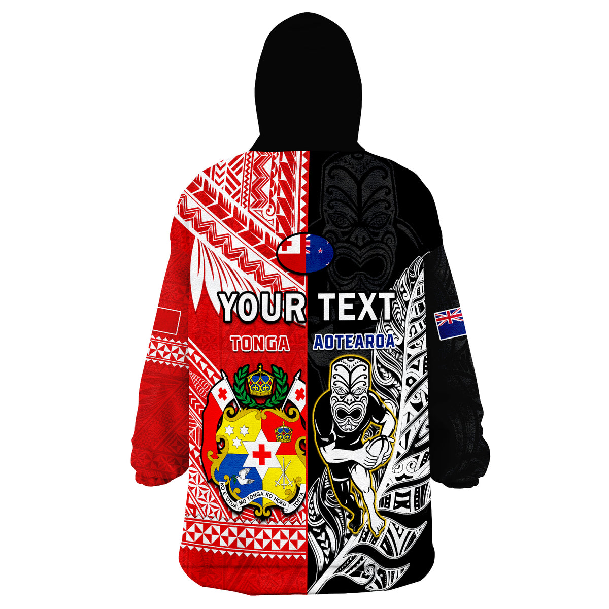 (Custom Personalised) Mate Maa Tonga And All Black Rugby Wearable Blanket Hoodie Polynesian Mix NZ Maori Fern - Wonder Print Shop