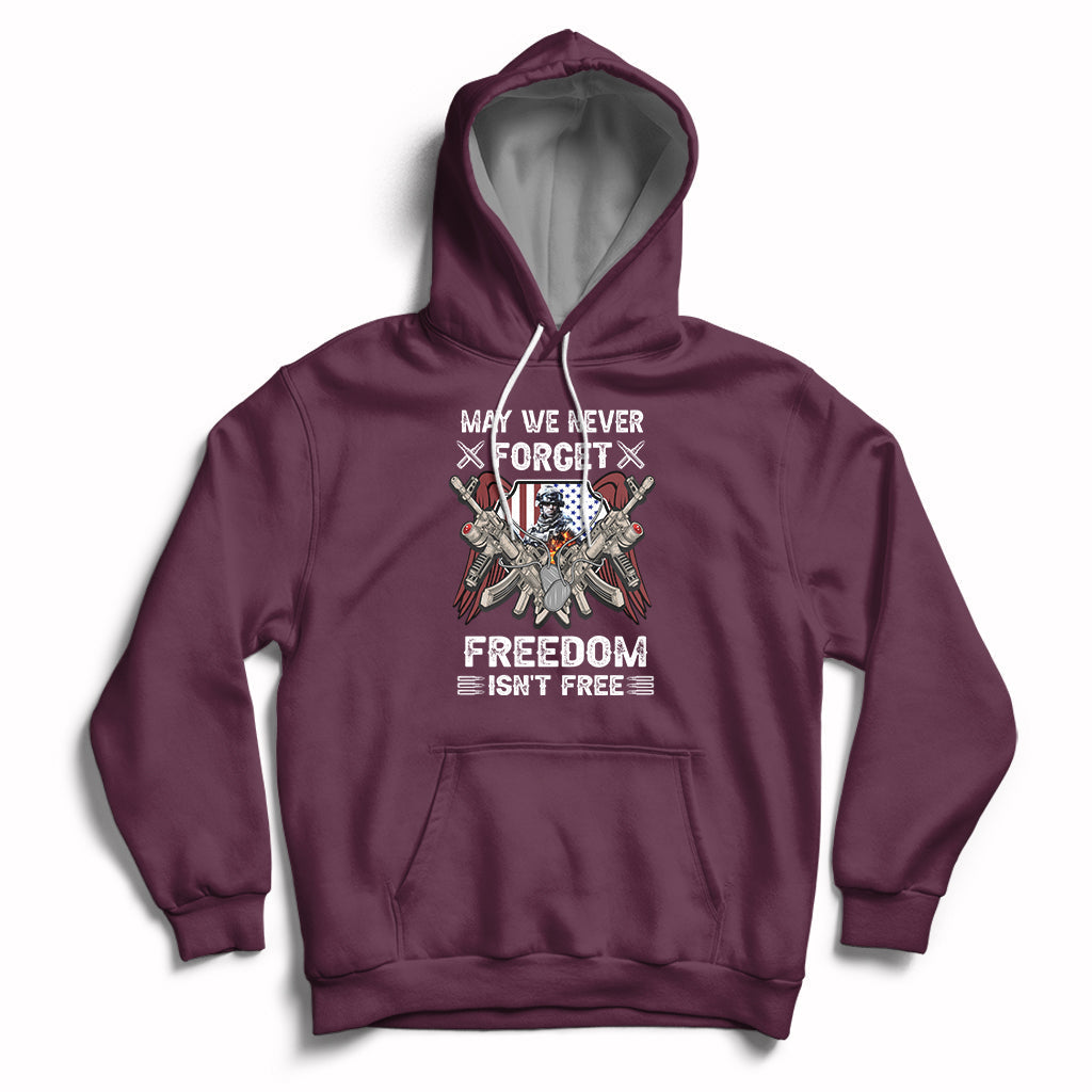Maroon pullover hoodie with front eagle graphic, drawstring hood, kangaroo pocket