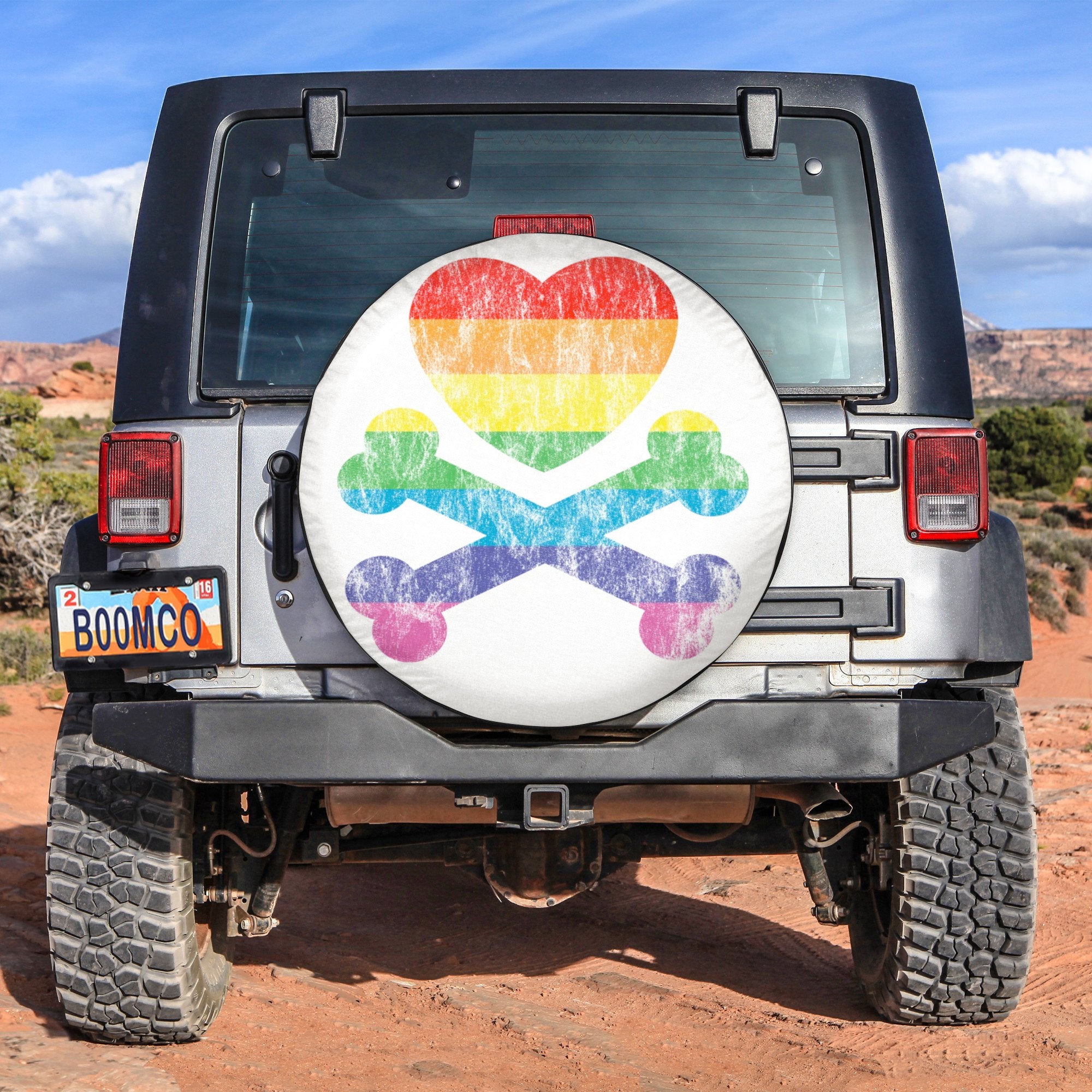 LGBT Tire Covers - LGBT Cross Bones Pride Heart Spare Tire Cover NO.127 LT8 - Wonder Print Shop