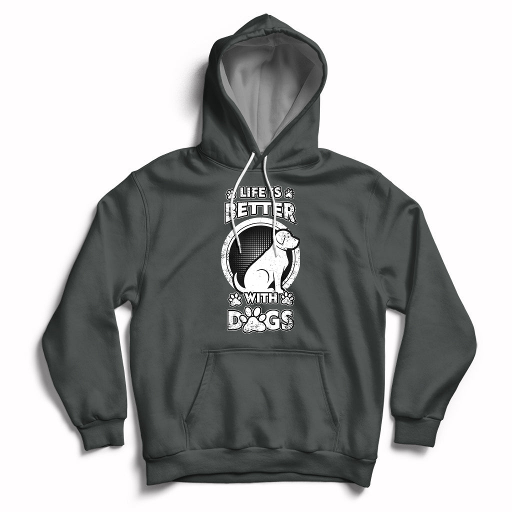 Charcoal dog lover pullover hoodie with beagle graphic, paw-print details, and kangaroo pocket