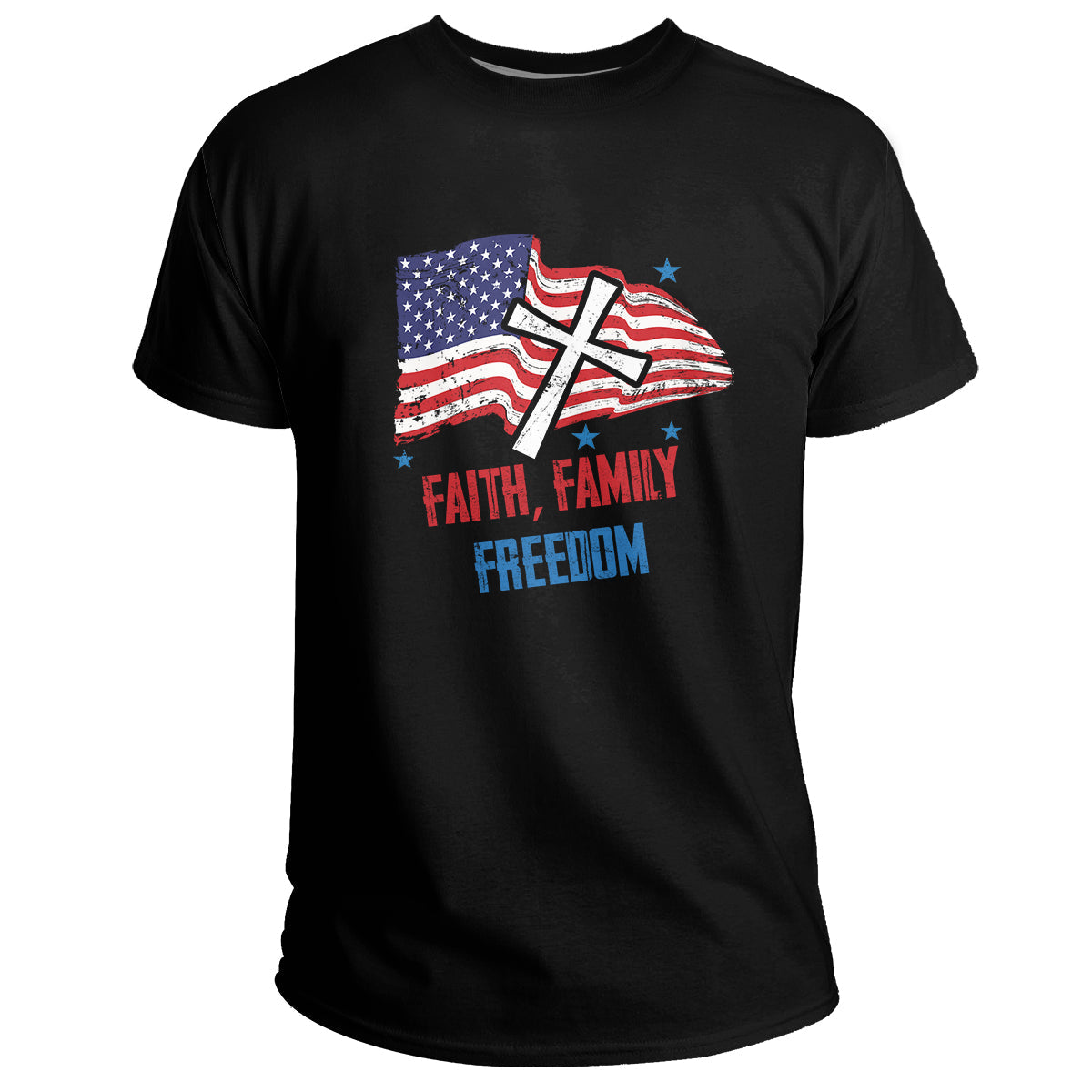 Faith Family Freedom Christian Cross USA Flag, Christian Patriotic T Shirt - Wonder Print Shop