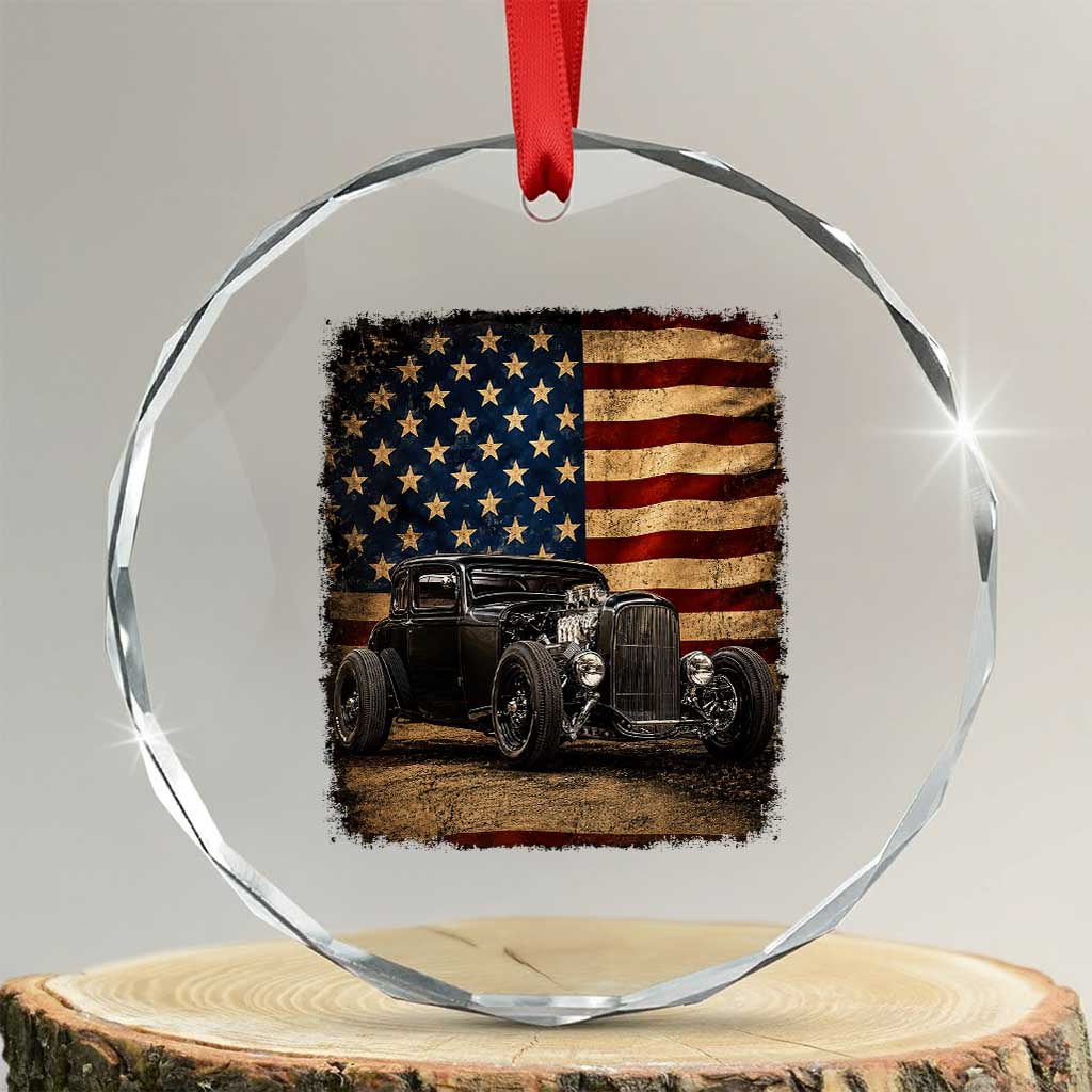 1932 American Classic Hotrod US Flag 4th of July Crystal Glass Ornament