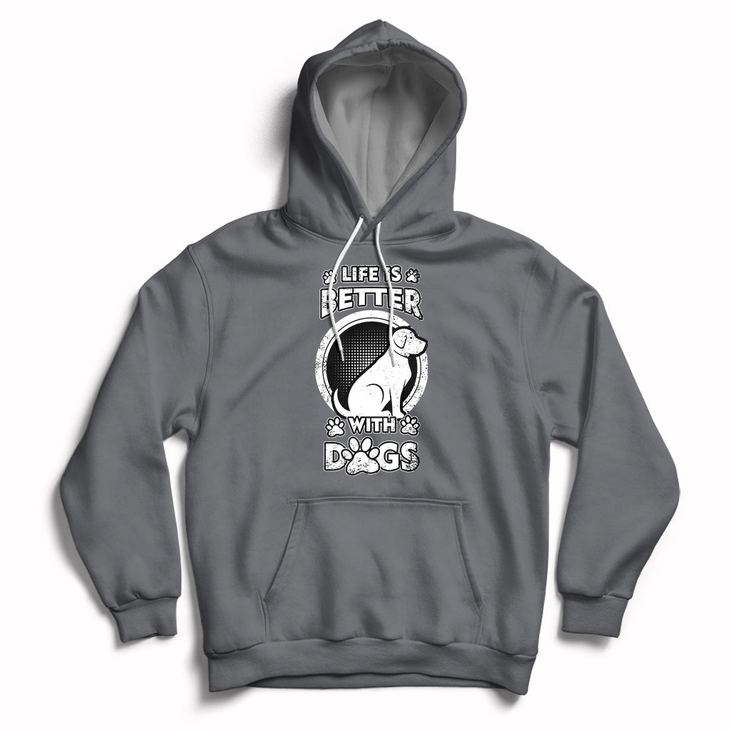 Dark gray dog lover pullover hoodie with beagle graphic, paw-print details, and kangaroo pocket