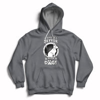 Dark gray dog lover pullover hoodie with beagle graphic, paw-print details, and kangaroo pocket