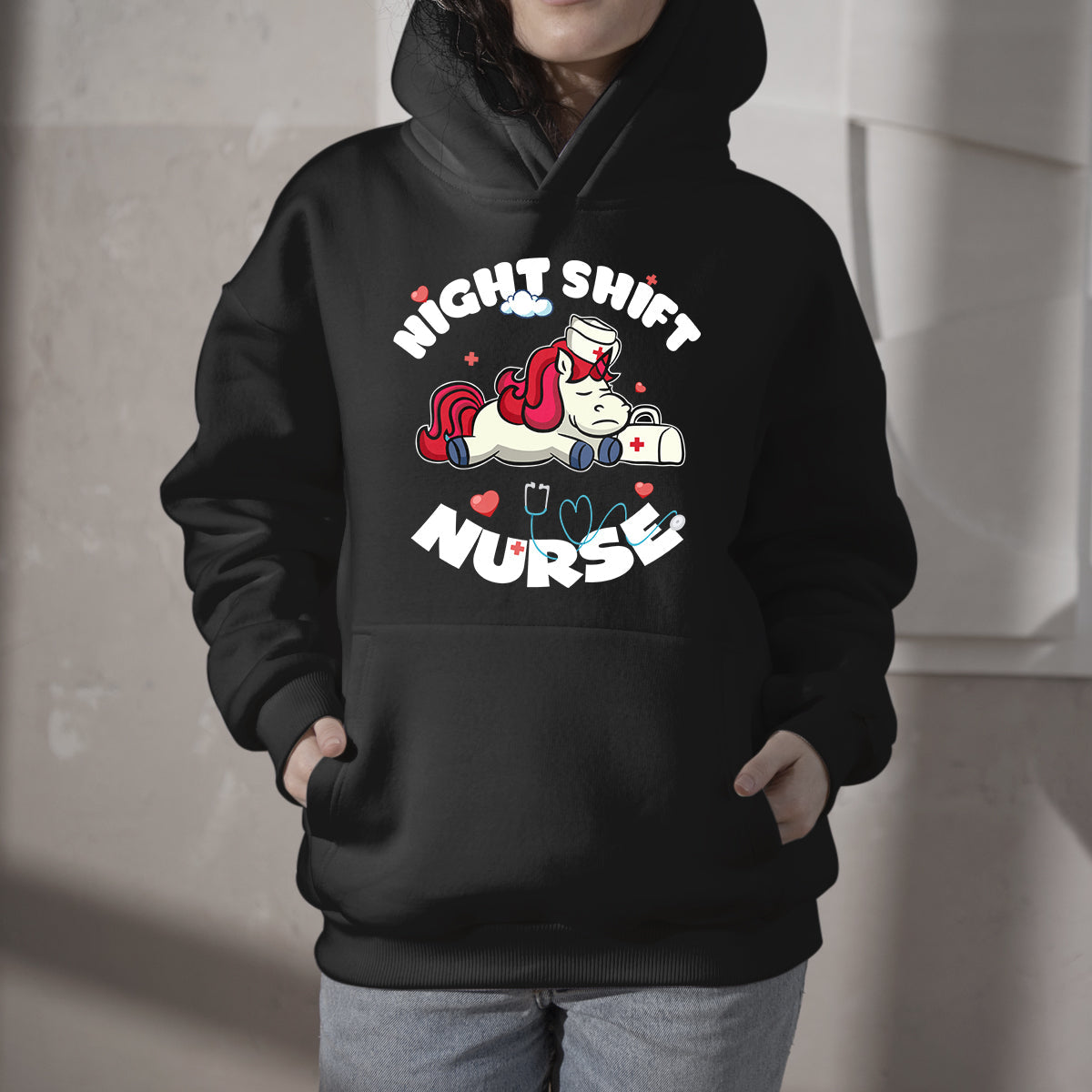 Night Shift Nurse Funny Nurse Unicorn Stethoscope, Nurse Hoodie - Wonder Print Shop