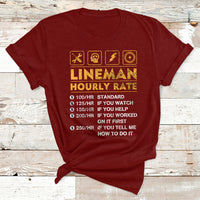Funny Lineman Hourly Rate Gift For Lineman T Shirt - Wonder Print Shop