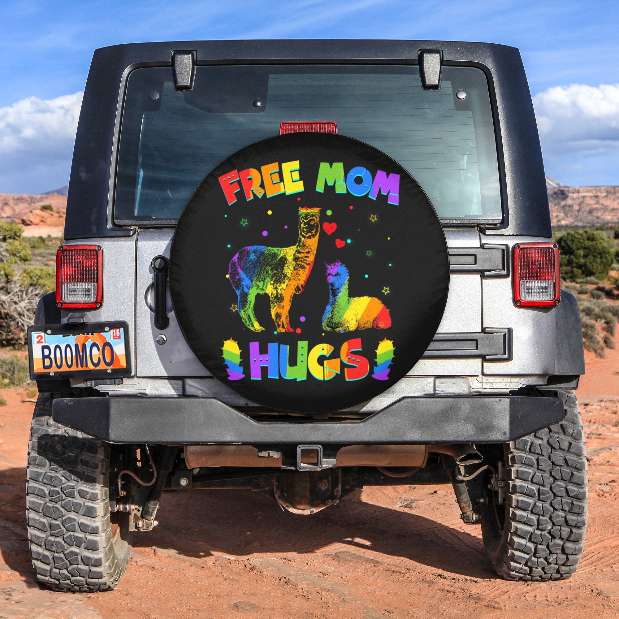 LGBT Tire Covers - Free Shark Mom Hugs Pride Spare Tire Cover NO.130 LT8 - Wonder Print Shop