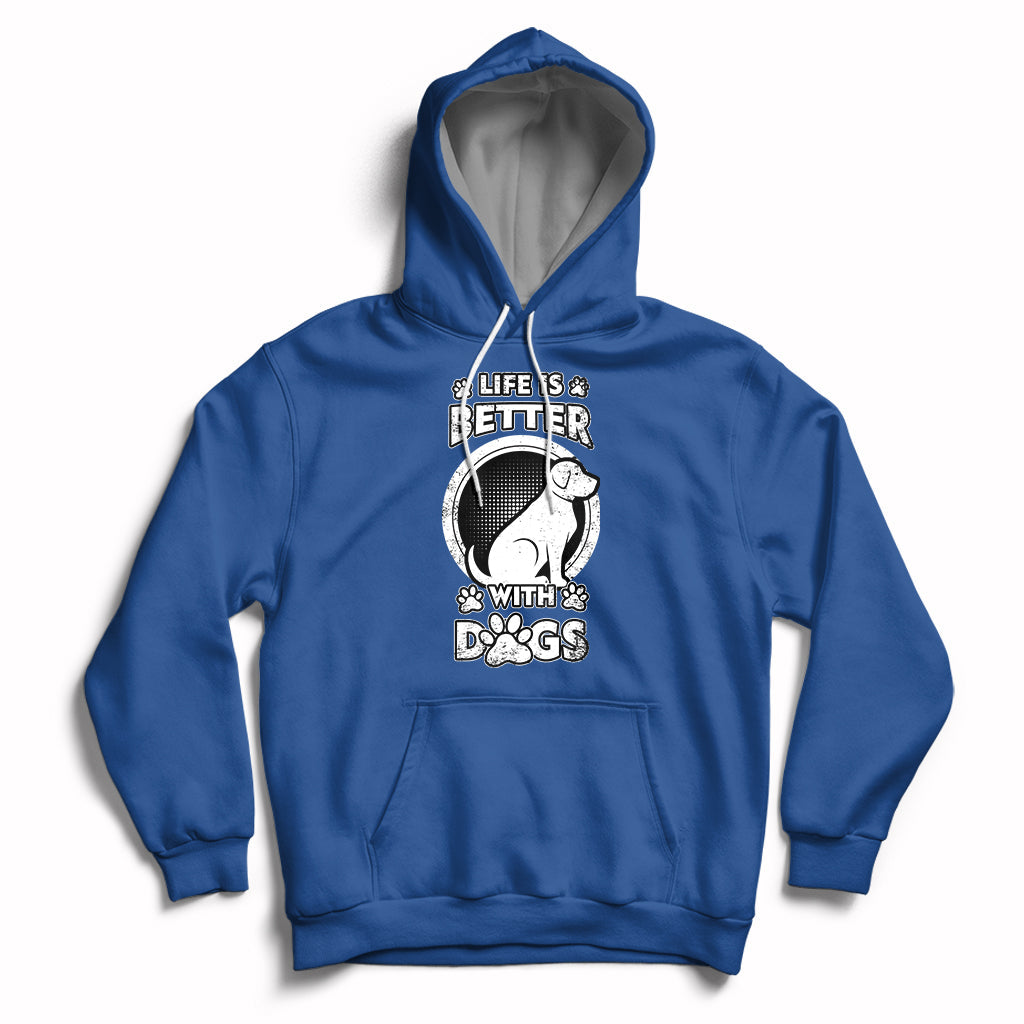 Royal blue dog lover pullover hoodie with beagle graphic, paw-print details, and kangaroo pocket