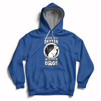 Royal blue dog lover pullover hoodie with beagle graphic, paw-print details, and kangaroo pocket