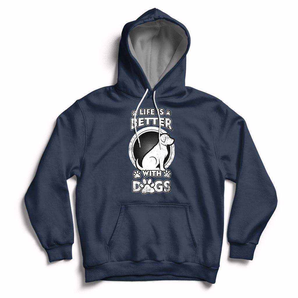 Navy dog lover pullover hoodie with beagle graphic, paw-print details, and kangaroo pocket