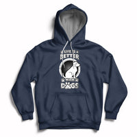 Navy dog lover pullover hoodie with beagle graphic, paw-print details, and kangaroo pocket