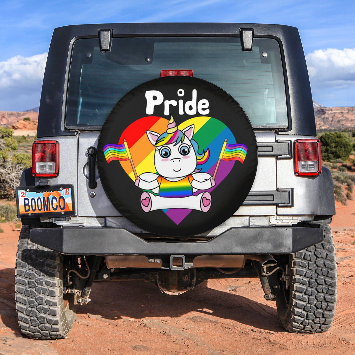 LGBT Tire Covers - Pride Unicorn Heart Waving Flags Spare Tire Cover NO.133 LT8 - Wonder Print Shop