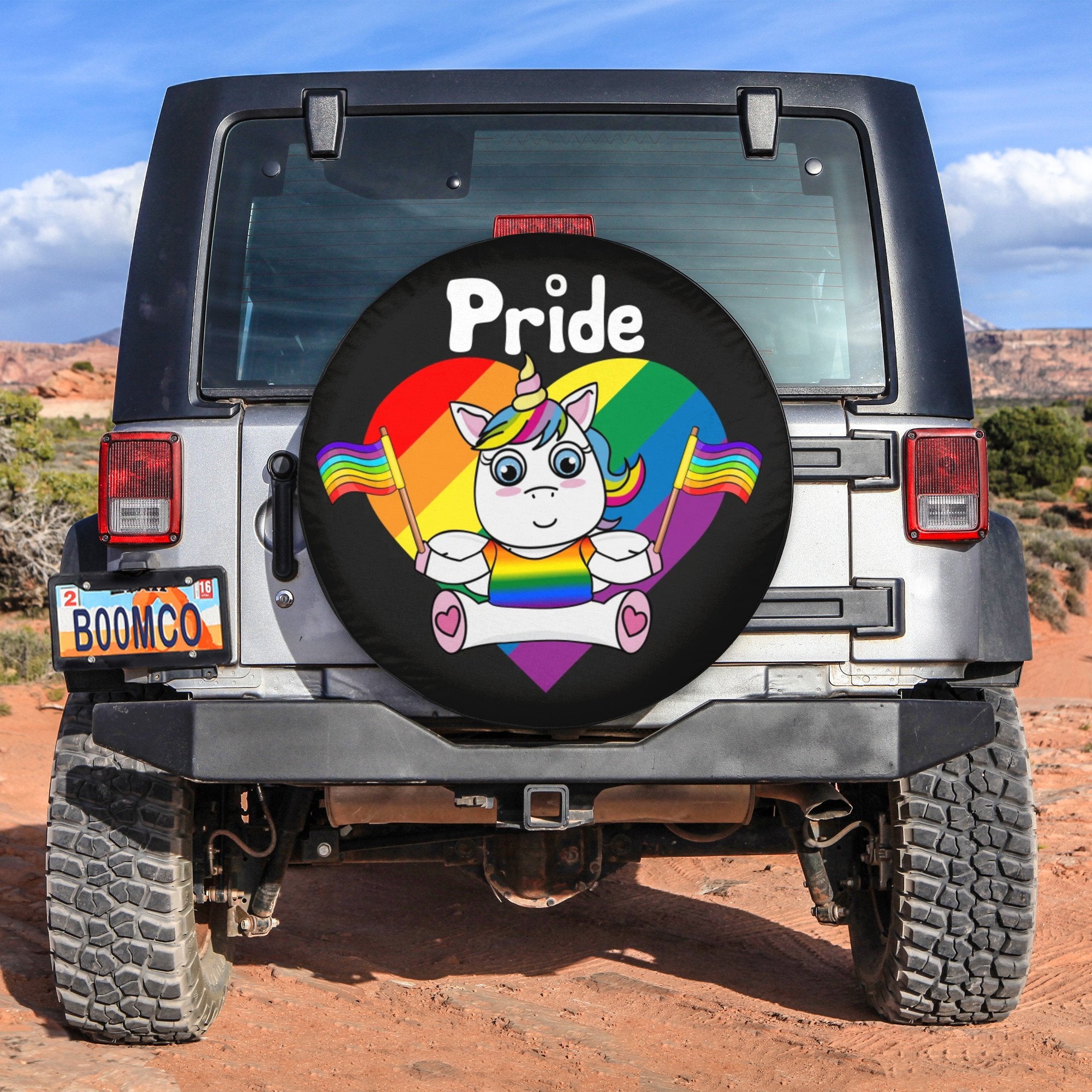 LGBT Tire Covers - Pride Unicorn Heart Waving Flags Spare Tire Cover NO.133 LT8 - Wonder Print Shop