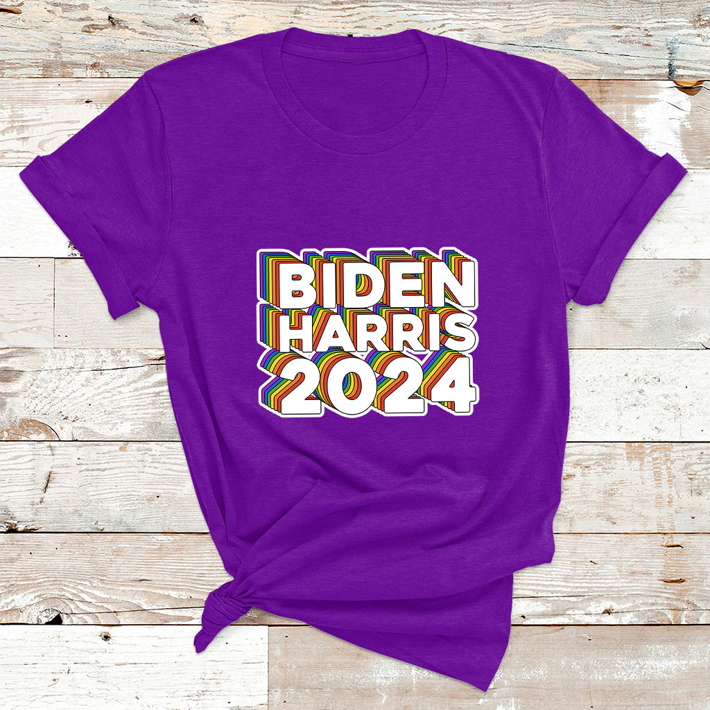 Biden Harris 2024 Rainbow Gay Pride LGBT Democrat T Shirt - Wonder Print Shop