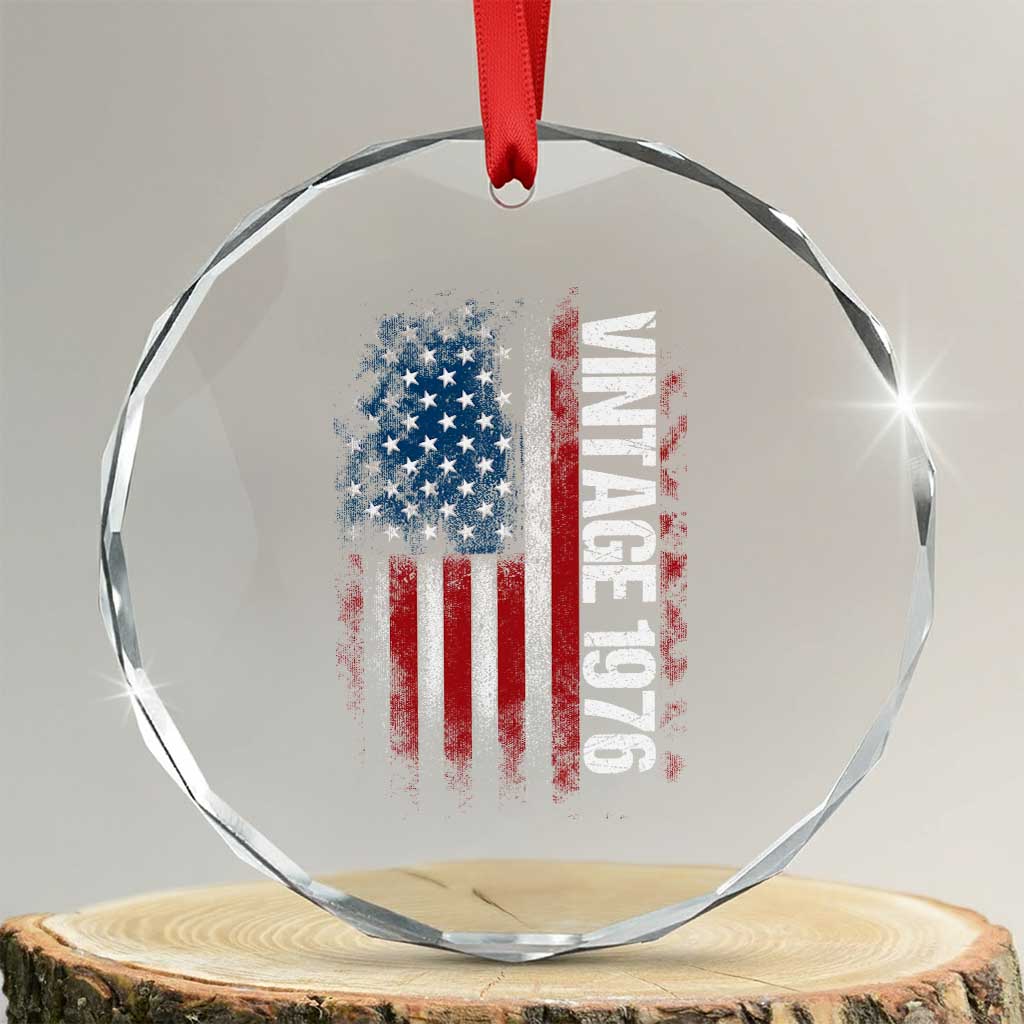 1976 Distressed American Flag Crystal Glass Ornament Patriotic 50th Birthday Graphic