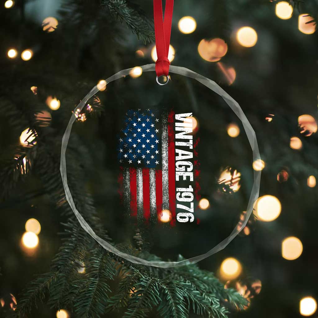 1976 Distressed American Flag Crystal Glass Ornament Patriotic 50th Birthday Graphic