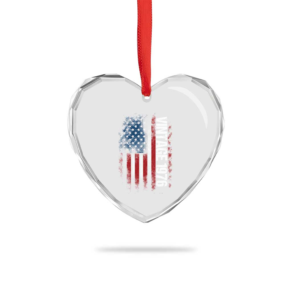1976 Distressed American Flag Heart Crystal Glass Ornament Patriotic 50th Birthday Graphic