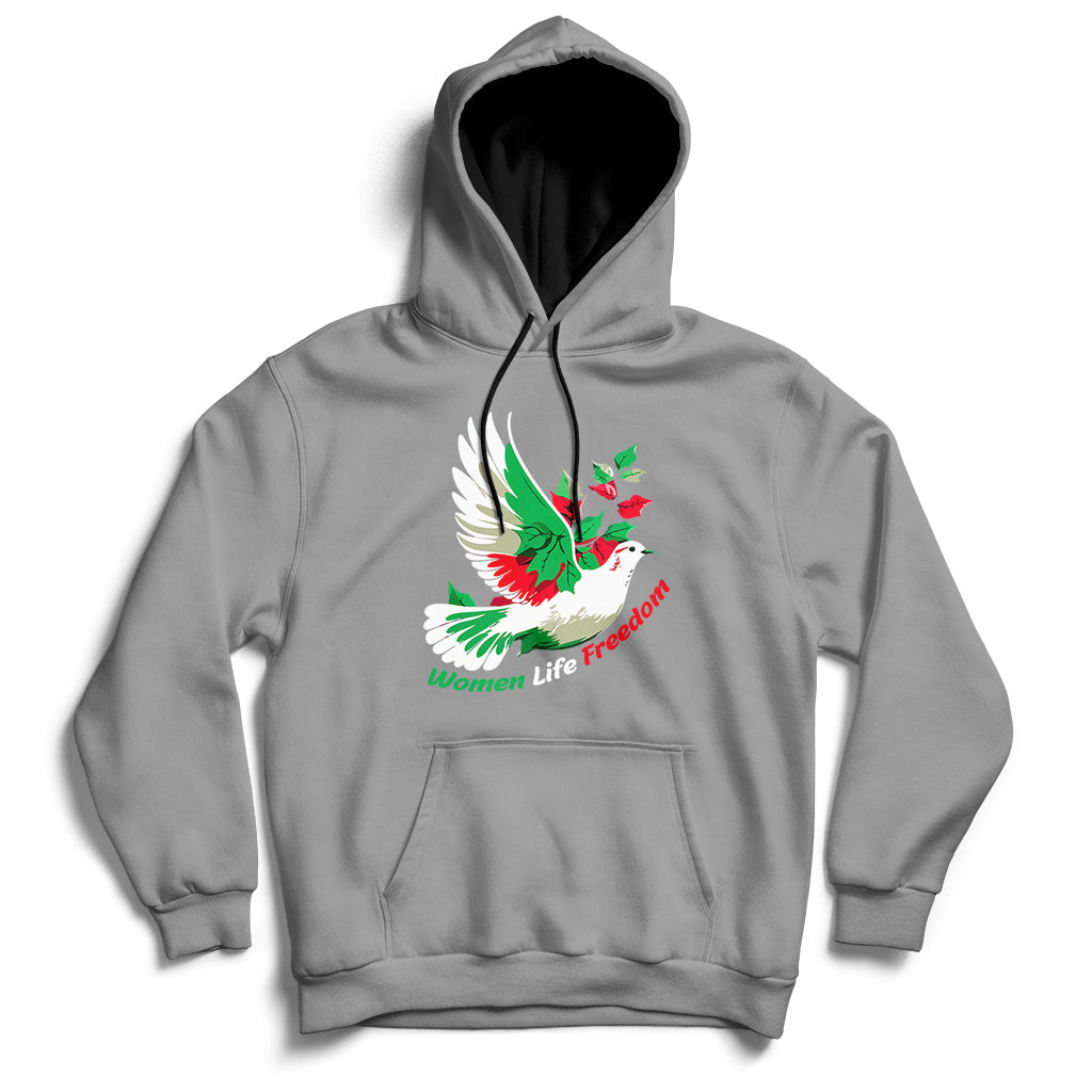 Women Life Freedom Farsi Support Iran Pigeon Hoodie - Wonder Print Shop