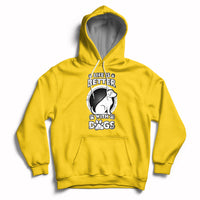 Yellow dog lover pullover hoodie with beagle graphic, paw-print details, and kangaroo pocket