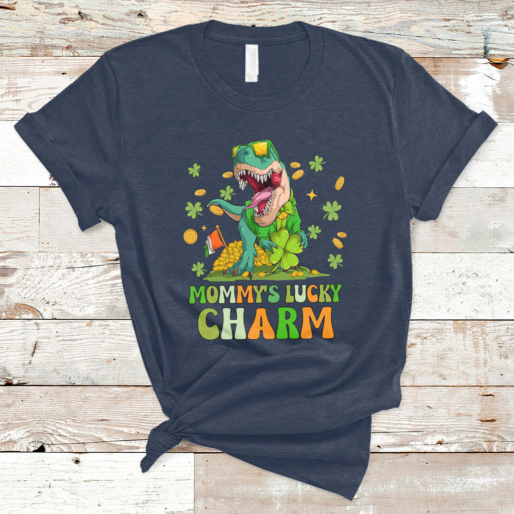 St Patricks Day Mommy's Lucky Charm Cute Dinosaur Boys Girls T-Shirt - Wonder Print Shop