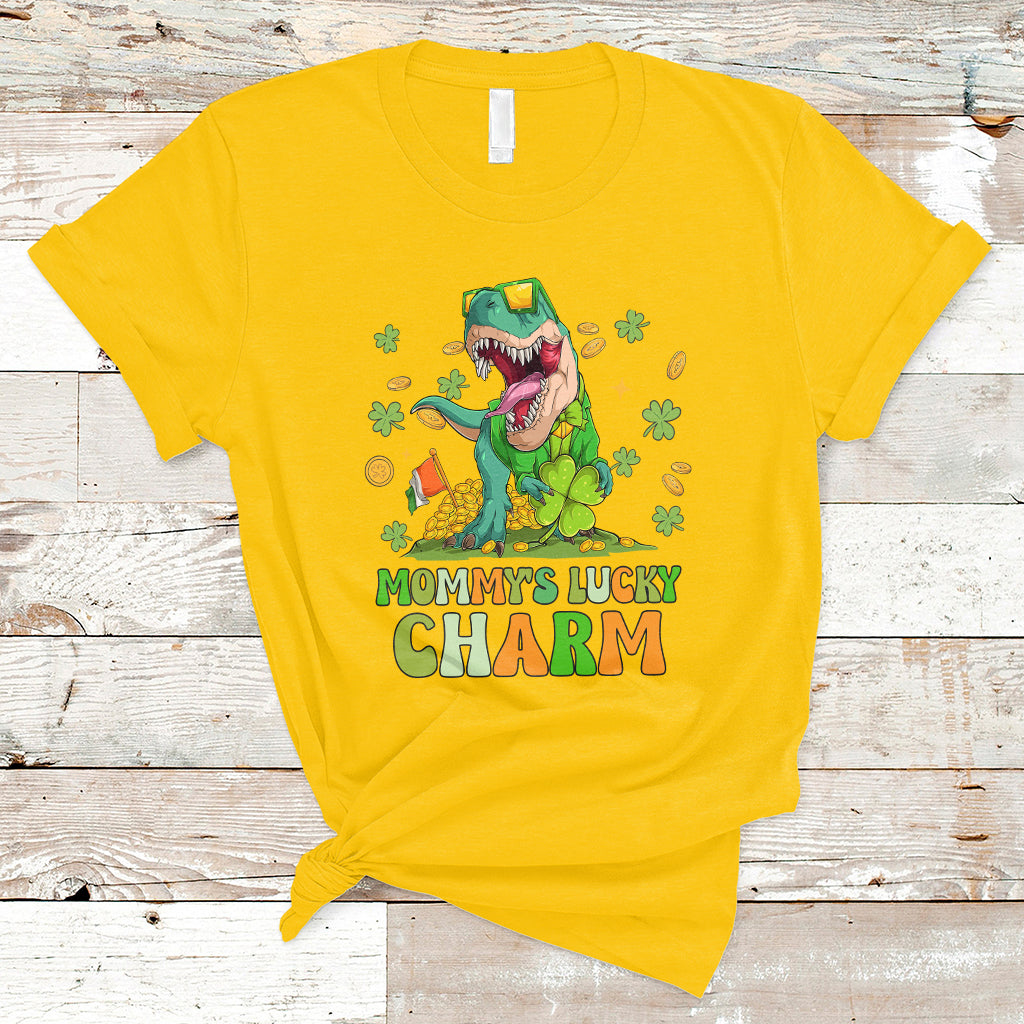 St Patricks Day Mommy's Lucky Charm Cute Dinosaur Boys Girls T-Shirt - Wonder Print Shop