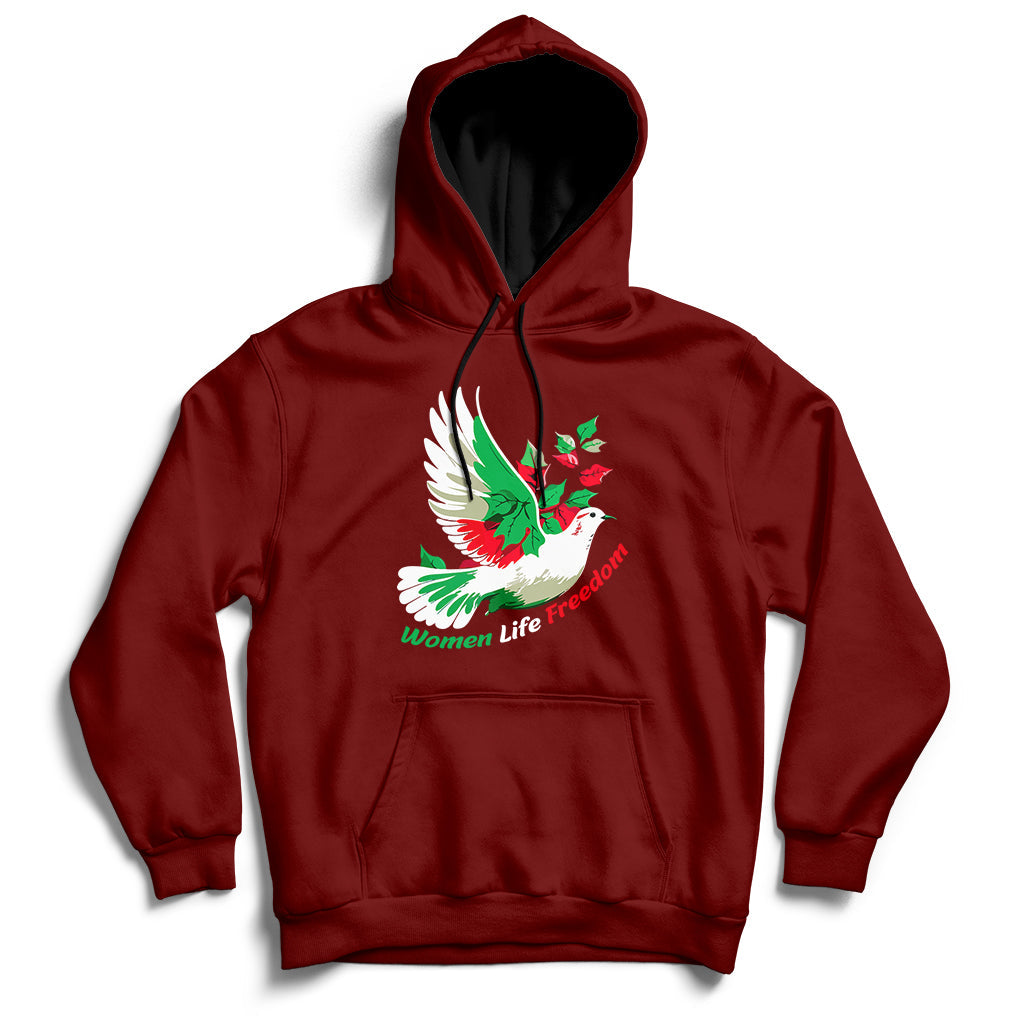 Women Life Freedom Farsi Support Iran Pigeon Hoodie - Wonder Print Shop