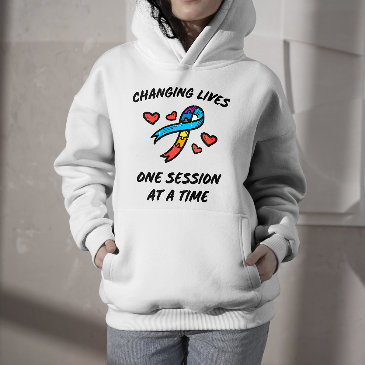 Changing Lives One Session at a Time ABA BCBA, Awareness Hoodie - Wonder Print Shop