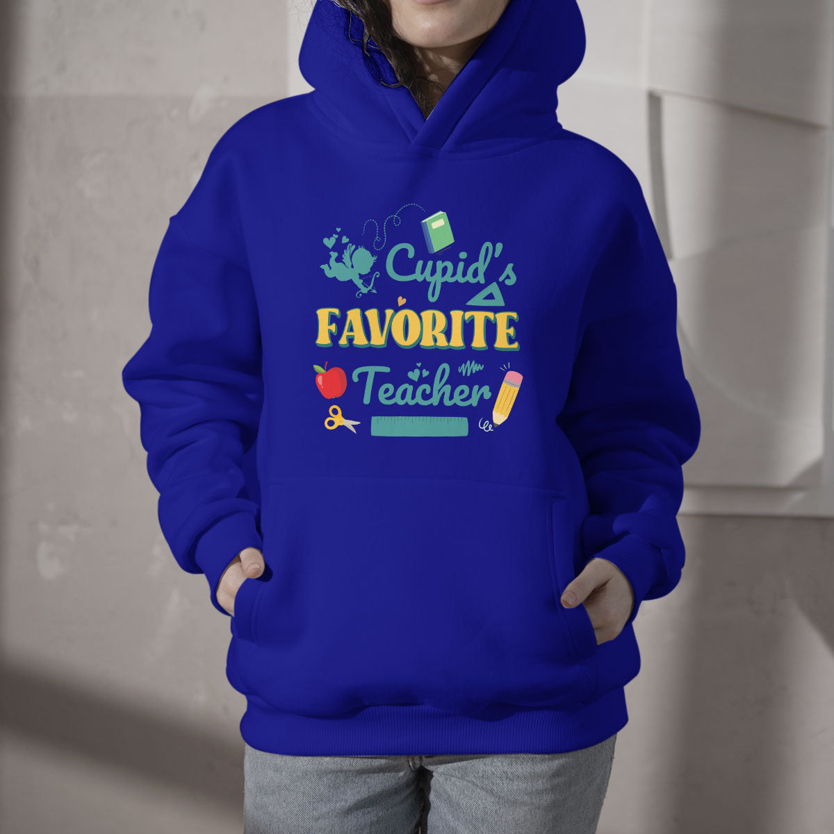Cupid's Favorite Teacher Groovy Retro Valentine's Day Funny Hoodie - Wonder Print Shop