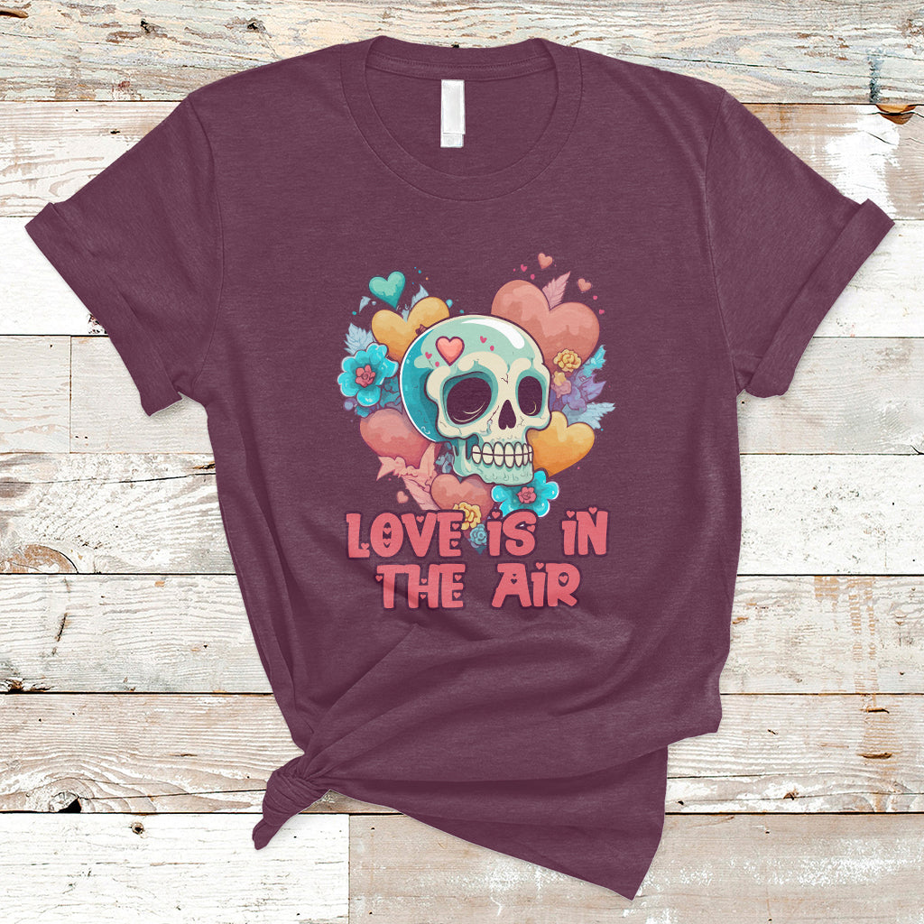 Funny Love In The Air Floral Skull Anti Valentines Day T-Shirt - Wonder Print Shop