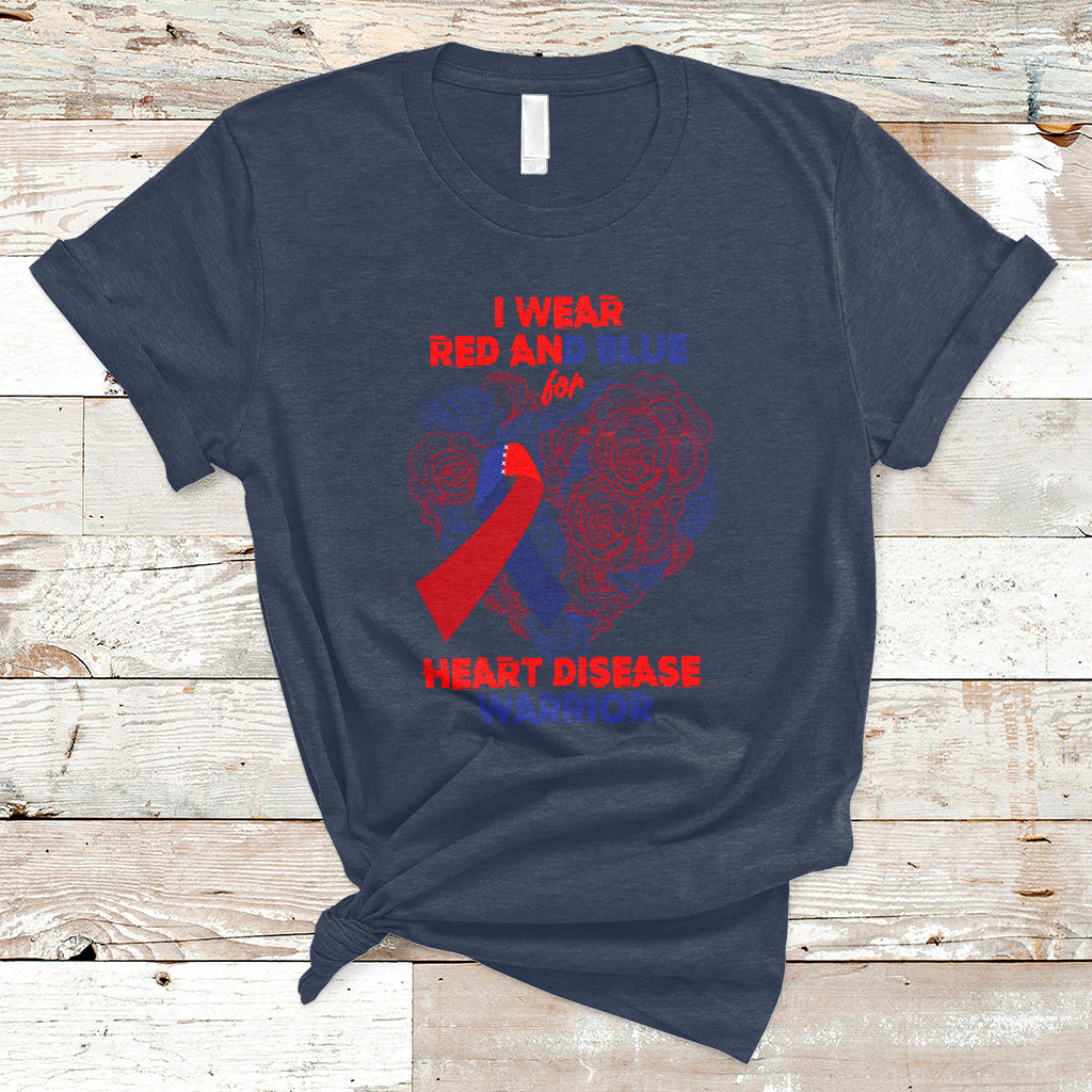 I Wear Red And Blue For Heart Disease Warrior CHD Month T-Shirt - Wonder Print Shop