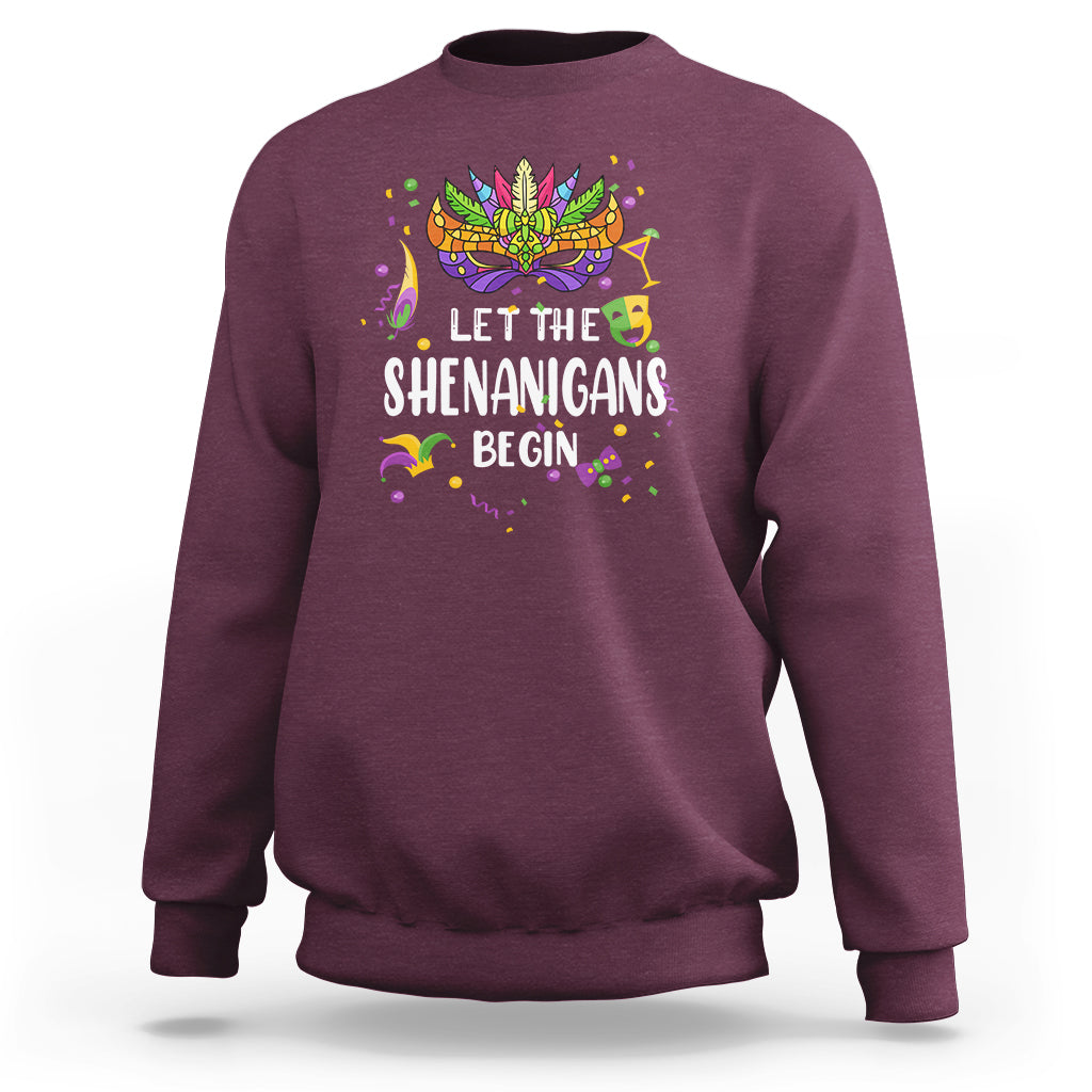 Let The Shenanigans Begin Mardi Gras Mask Womens Sweatshirt - Wonder Print Shop