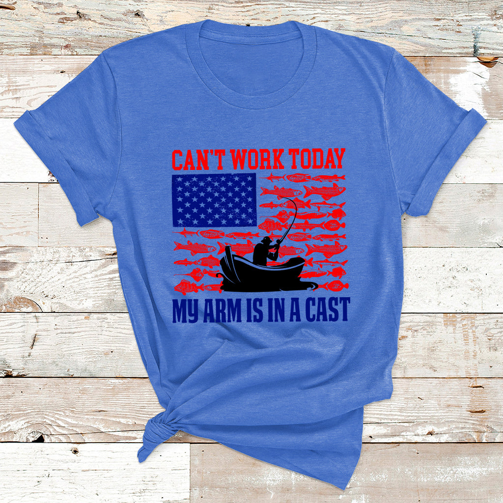 I Can't Work Today My Arm Is In A Cast Fishing Lover US Flag T Shirt - Wonder Print Shop