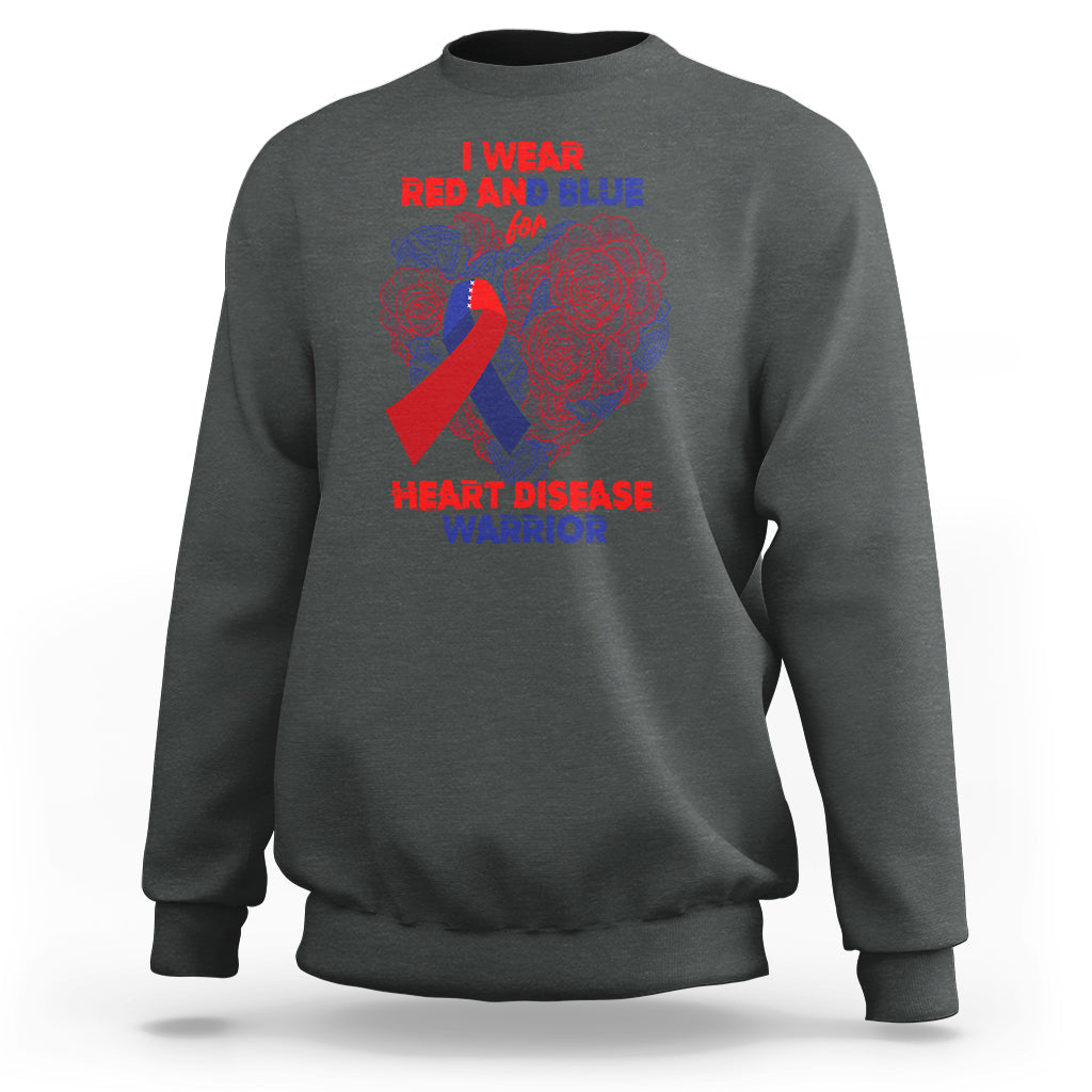 I Wear Red And Blue For Heart Disease Warrior CHD Month Sweatshirt - Wonder Print Shop