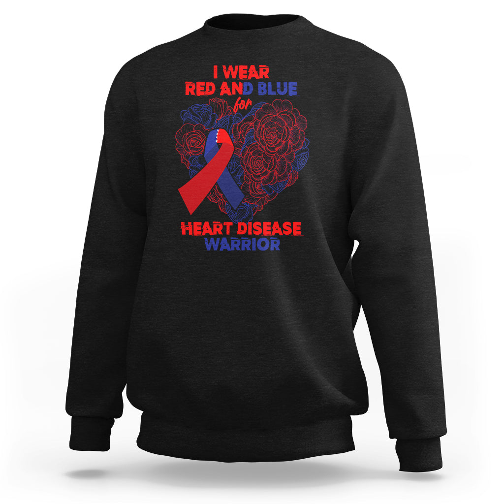 I Wear Red And Blue For Heart Disease Warrior CHD Month Sweatshirt - Wonder Print Shop