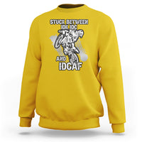 Stuck Between Idk Idc And Idgaf Bike Skull Biker Motorcross Dirt Bike Sweatshirt - Wonder Print Shop