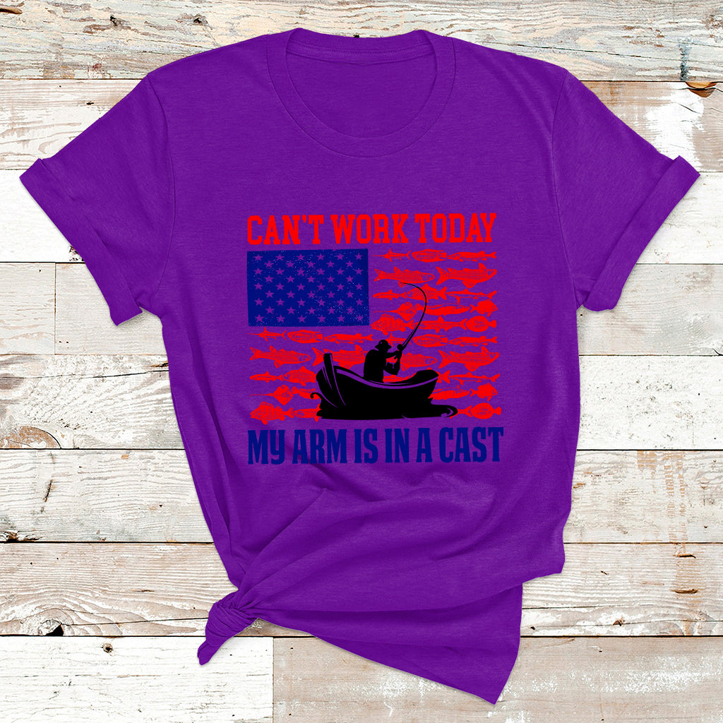 I Can't Work Today My Arm Is In A Cast Fishing Lover US Flag T Shirt - Wonder Print Shop