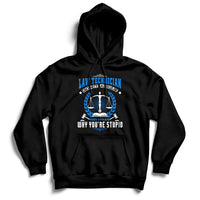 Black hoodie with front graphic of scales and text, hood and kangaroo pocket