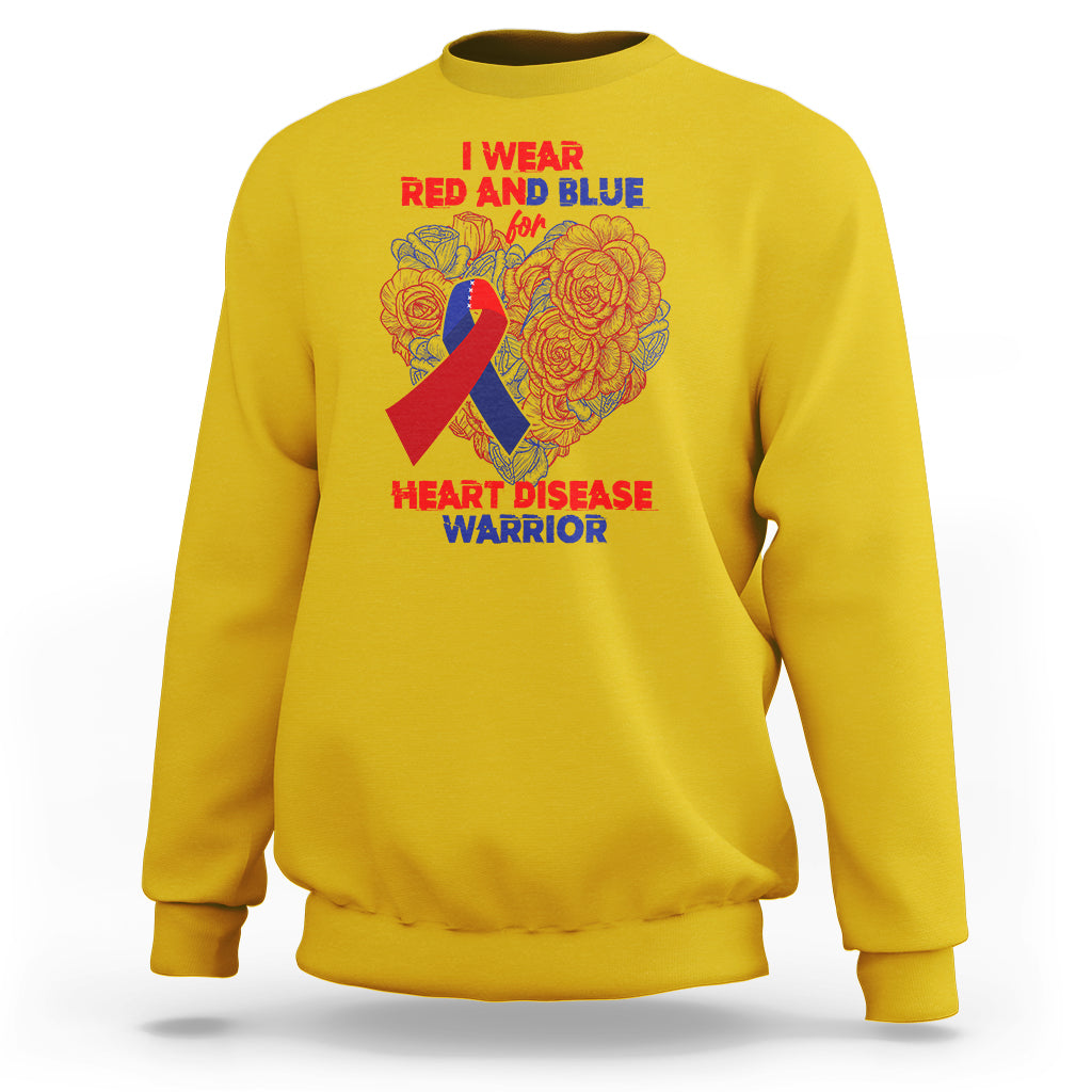 I Wear Red And Blue For Heart Disease Warrior CHD Month Sweatshirt - Wonder Print Shop