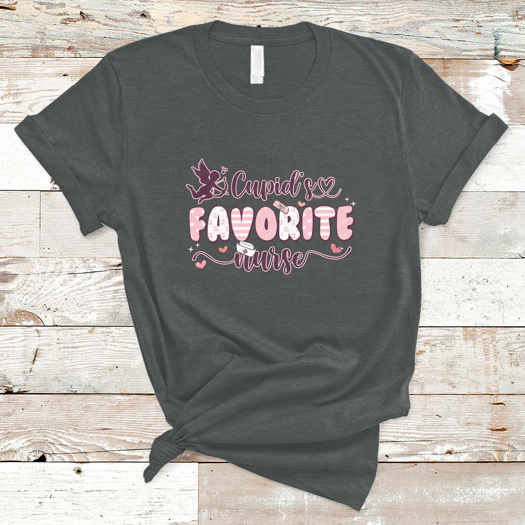 Cupid's Favorite Nurse Happy Valentines Day Groovy Retro T-Shirt - Wonder Print Shop