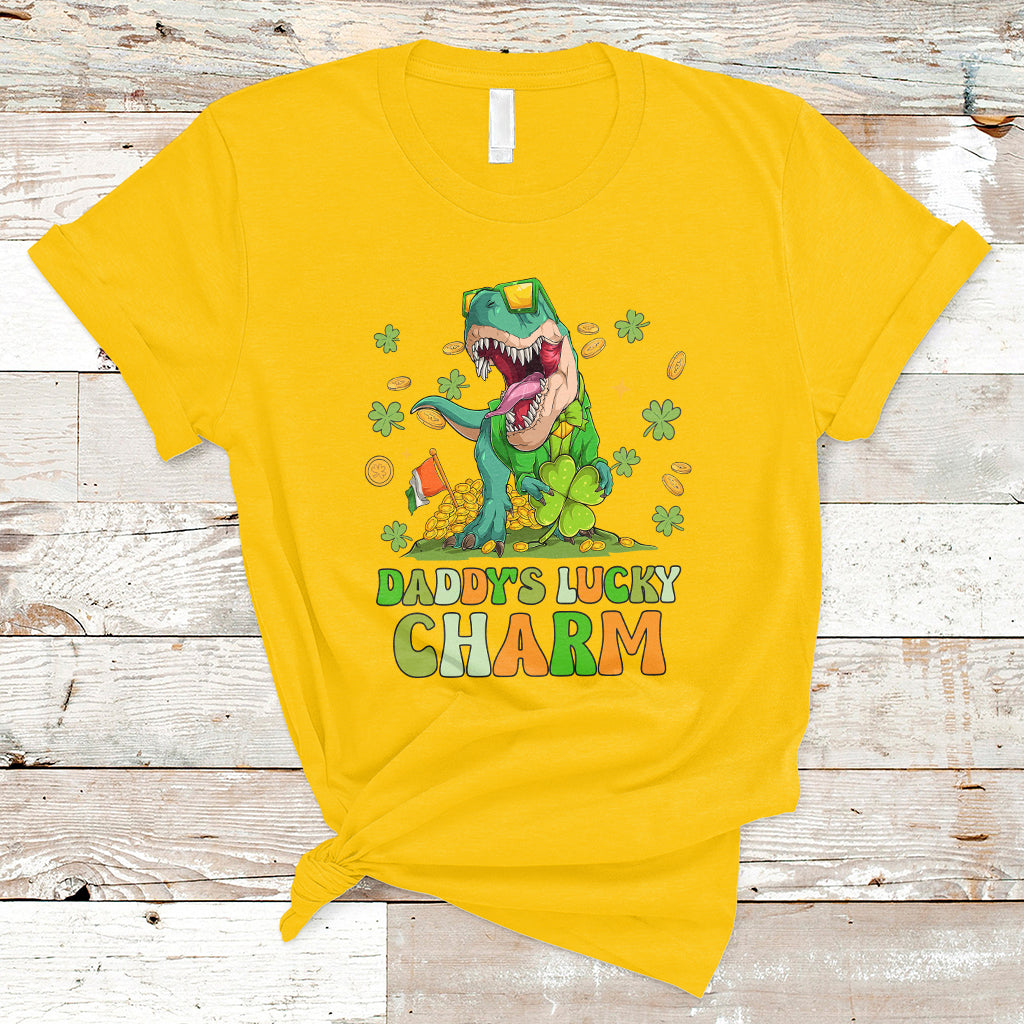 St Patricks Day Daddy's Lucky Charm Cute Dinosaur Boys Girls T-Shirt - Wonder Print Shop