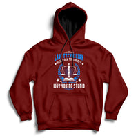 Maroon hoodie with front graphic of scales and text, hood and kangaroo pocket