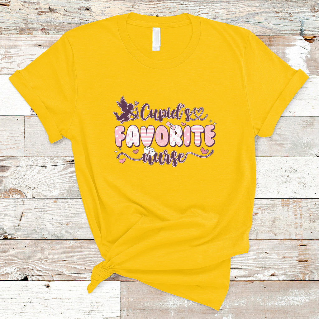 Cupid's Favorite Nurse Happy Valentines Day Groovy Retro T-Shirt - Wonder Print Shop