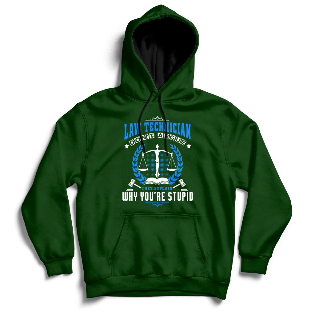 Forest green hoodie with front graphic of scales and text, hood and kangaroo pocket