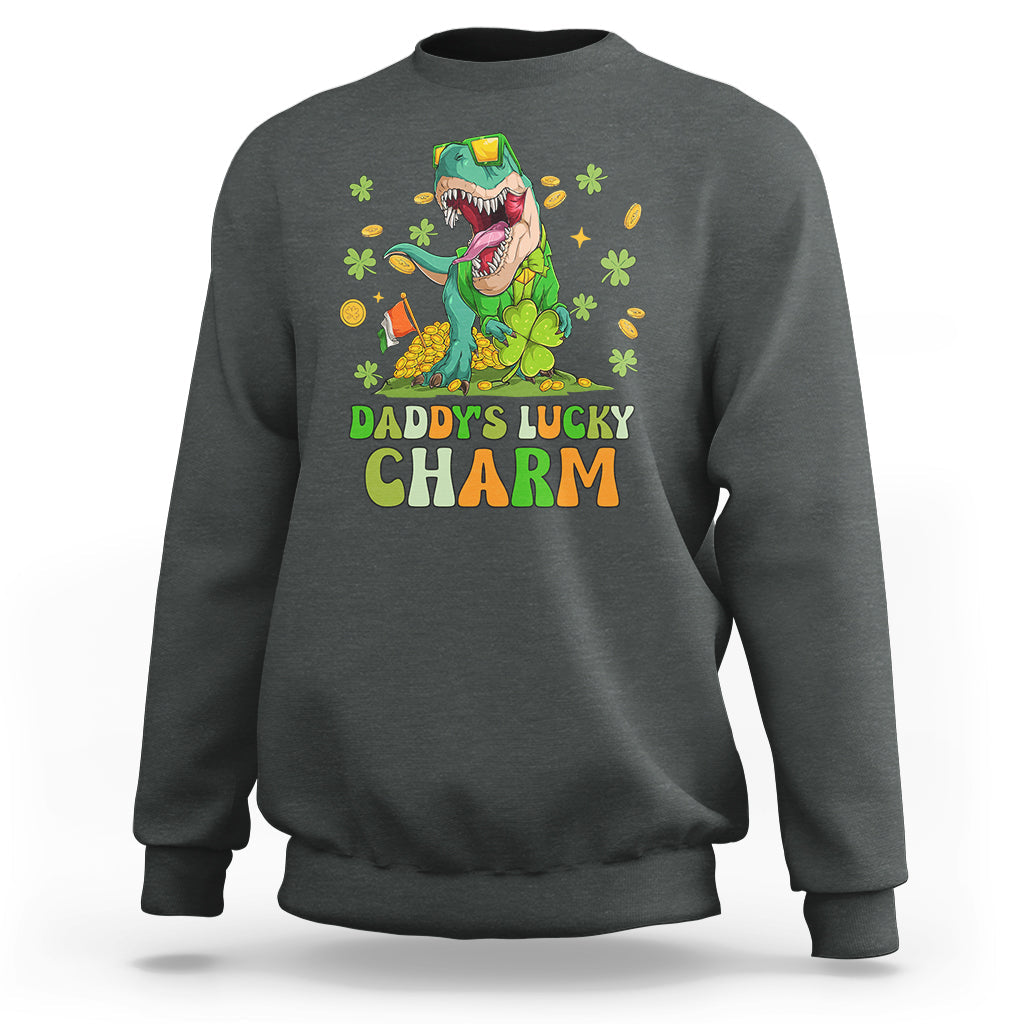 St Patricks Day Daddy's Lucky Charm Cute Dinosaur Boys Girls Sweatshirt - Wonder Print Shop