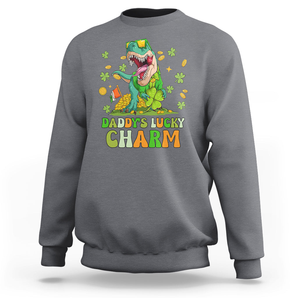 St Patricks Day Daddy's Lucky Charm Cute Dinosaur Boys Girls Sweatshirt - Wonder Print Shop