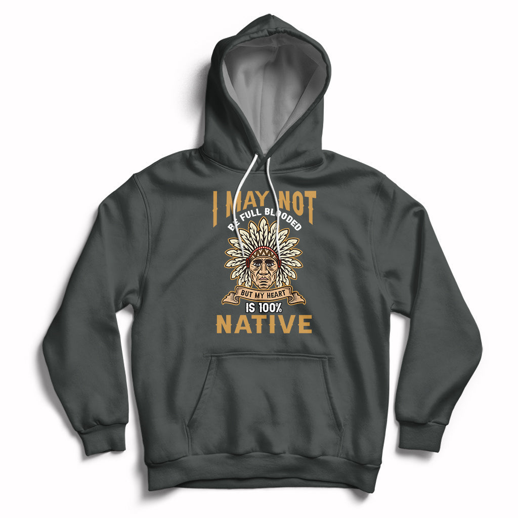 Native hoodie in dark gray with front emblem graphic and large statement text