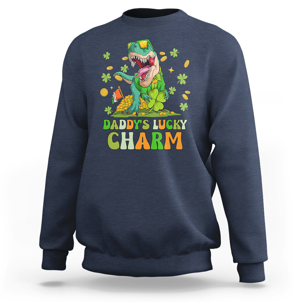 St Patricks Day Daddy's Lucky Charm Cute Dinosaur Boys Girls Sweatshirt - Wonder Print Shop