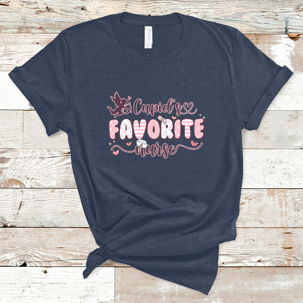 Cupid's Favorite Nurse Happy Valentines Day Groovy Retro T-Shirt - Wonder Print Shop